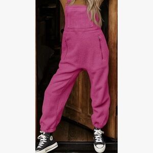 Women's Fleece Warm Overalls Winter Loose Casual Jumpsuits with Pockets